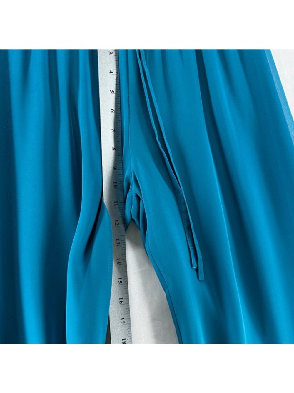 American Glamour Badgley Mischka Chiffon Wide Leg Pants S Lined Drawstring Teal - Picture 10 of 16
